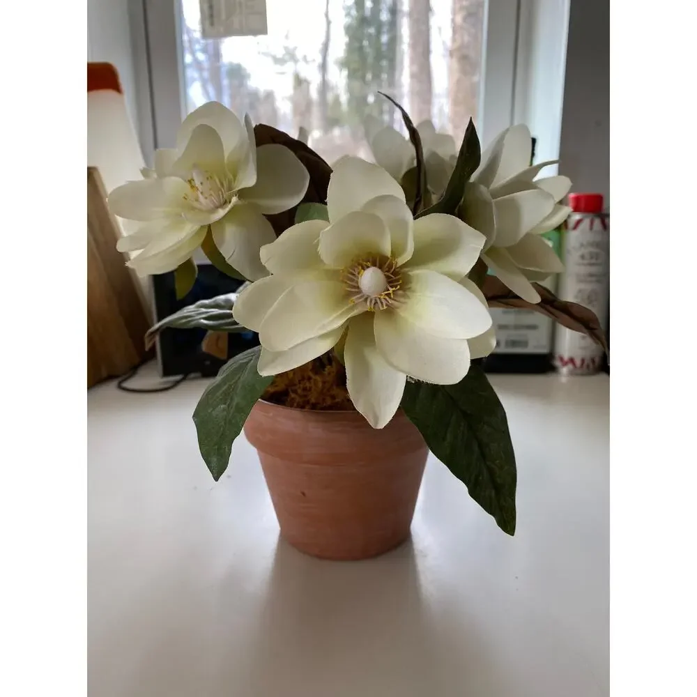 Terra Cotta Pot with Lenten Rose Fabric Flowers Foliage‎ and Moss